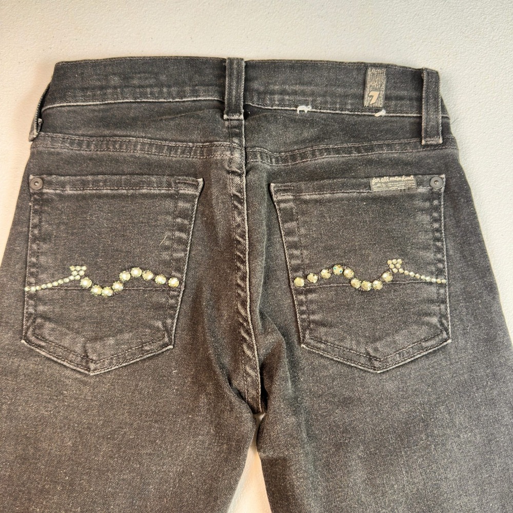 7 For All Mankind Roxanne Skinny Jeans Black Mid Rise Stretch Denim Size 24
